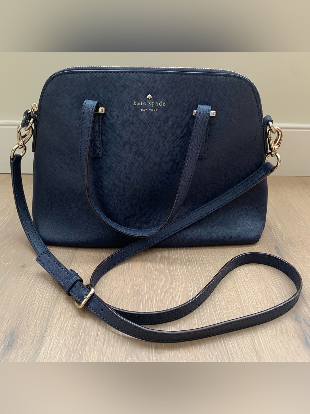 Kate Spade Cedar Street Maise Satchel with Crossbody Strap Leather Purse Navy